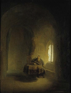 An Old Scholar Near a Window in a Vaulted Room by Rembrandt