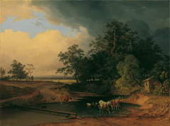 Aulandschaft bei Abendstimmung by Josef Feid