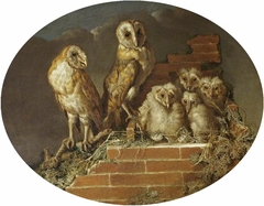 Barn Owls with their Brood by William Tomkins