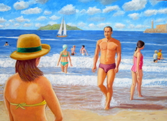 Bathers (2015) oil on linen, 81 x 111 cm by john albert walker