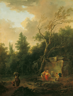 Baumlandschaft mit Brunnen by Christian Hilfgott Brand