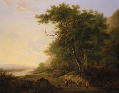 Bergachtig landschap met rivier by Jacob van Strij