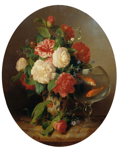 Blumenstück mit Goldfischglas by Josef Lauer