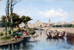 Domingo en Córdoba a orillas del Guadalquivir by Rafael Romero Barros