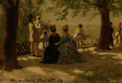 Elegant figures in a park by Hans Dahl