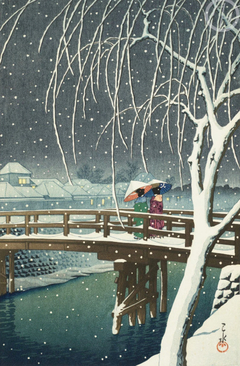 Evening Snow at Edo River by Kawase Hasui