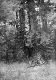 Fighting Stags in a Forest by Gustave Courbet