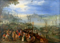 Fish market on the banks of a river by Jan Brueghel the Elder