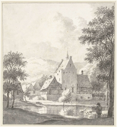 Gezicht op een kasteel by Jan Hulswit