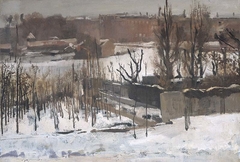 Gezicht op het Oosterpark te Amsterdam in de sneeuw by George Hendrik Breitner