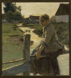 Girl at a creek by Arthur Langhammer