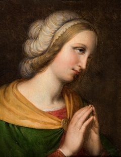 Head and shoulders portrait of a praying woman. Copy of a painting by Perugino by Johan Ludwig Lund