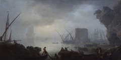 Italian Harbour Scene on a Misty Morning by Anonymous