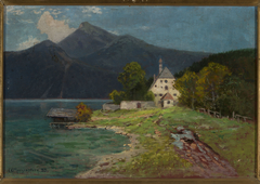 Landscape with a lake in the mountains by Carl Ernst Morgenstern