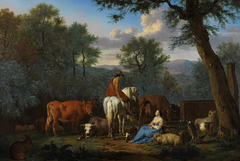 Landscape with cattle and figures by Adriaen van de Velde