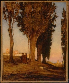 Landscape with Cypress Trees and Two Monks in the Garden of San Miniato al Monte, Florence, Italy by Thomas Hiram Hotchkiss