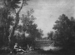 Landscape with Peasant Women Resting by a Pond in a Wood by Francesco Zuccarelli