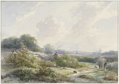 Landschap met boerderij en vee by Willem Roelofs I