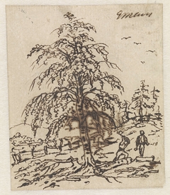 Landschap met houthakker onder boom by Gerardus Emaus de Micault