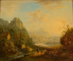 Landschap met rivier en bergen by Christian Georg Schütz