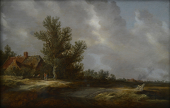 Landweg met boerderij by Jan van Goyen