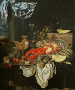 Large still life with lobster by Abraham van Beijeren