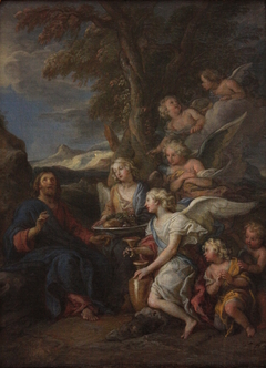 Le Christ au désert servi par les anges by Charles de La Fosse