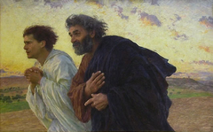 Les Disciples Pierre et Jean courant au sépulcre le matin de la Résurrection by Eugène Burnand