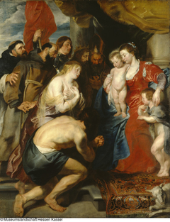 Mary and Jesus with St John, worshiped by repentant sinners and saints (um 1619) by Peter Paul Rubens