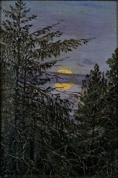 Moonlight over pine trees by Carl Gustav Carus