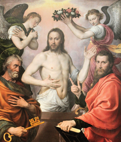 Notre Seigneur, deux anges et deux saints by Antonis Mor