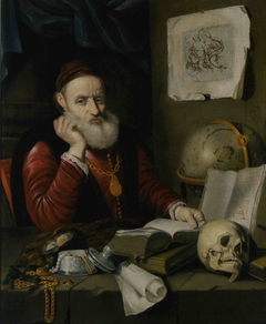 Old Man with a Vanitas Still Life by Bartholomäus Hopfer