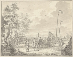 Onderhandeling tussen afgevaardigden van Amsterdam en graaf Willem Frederik bij Hofstede Welna aan de Amstel, 1650 by Simon Fokke