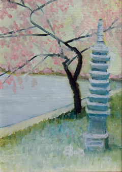 original Oil on Canvas, DC Pagoda by Louis Ebarb