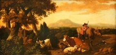 Pastoral Scene with Shepherd and a Sheep, Goat and Cows by Abraham Begeyn