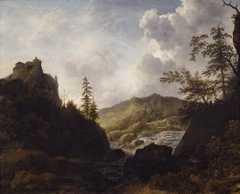 Paysage nordique avec un château sur une colline by Allaert van Everdingen