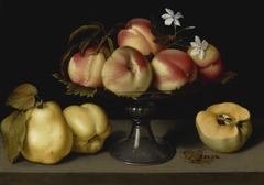 Peaches in a Glass Bowl with Quinces and a Grasshopper by Fede Galizia