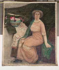 Portrait of a lady in a pink dress (Wanda Popławska) by Tadeusz Makowski