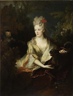 Portrait of a lady with a dog and a monkey by Nicolas de Largillière