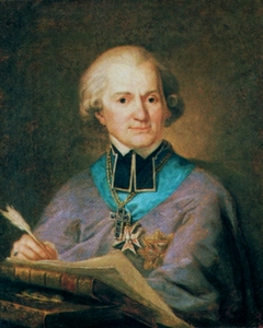 Portrait of Adam Naruszewicz with a book Historya Narodu Polskiego"." by Mateusz Tokarski