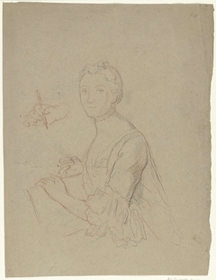 Portret van een dame met papier en stift by Unknown Artist