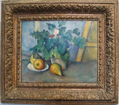 Pot de primevères et fruits by Paul Cézanne