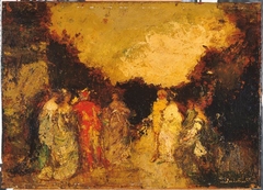 Promenade dans un parc au crépuscule by Adolphe Joseph Thomas Monticelli