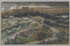 Reconstruction of Golgotha and the Holy Sepulchre, Seen from the Walls of the Judicial Gate (Calvary). by James Tissot