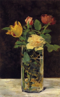 Roses et tulipes dans un vase by Edouard Manet