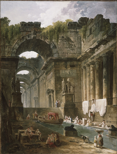 Ruins of a Roman Bath with Washerwomen by Hubert Robert