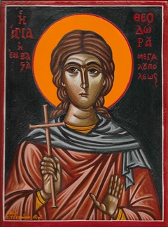 Saint Theodora of Megalopolis Vasta - Egg Tempera on Wood by Spiros Tseronis