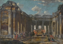 Scene from Roman History in Antique Ruins by Anonymous