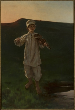 Shepherd boy playing the fiddle by Witold Pruszkowski