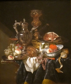 Silver Wine Jug, Ham, and Fruit by Abraham van Beijeren